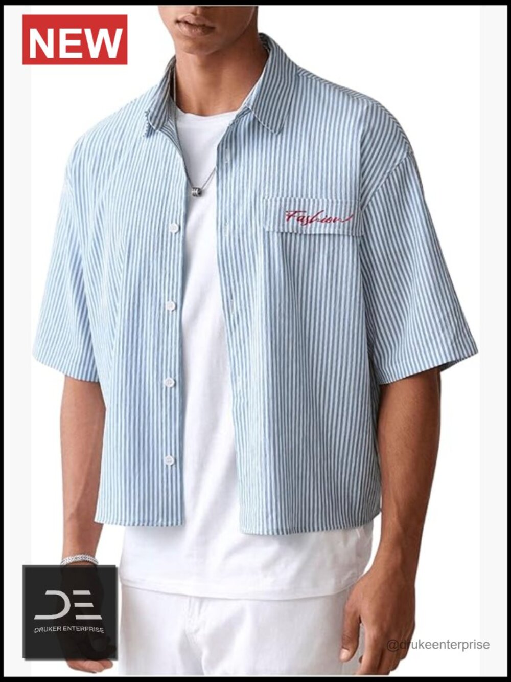 Striped Button Down Cropped Short Sleeve Tee Streetwear